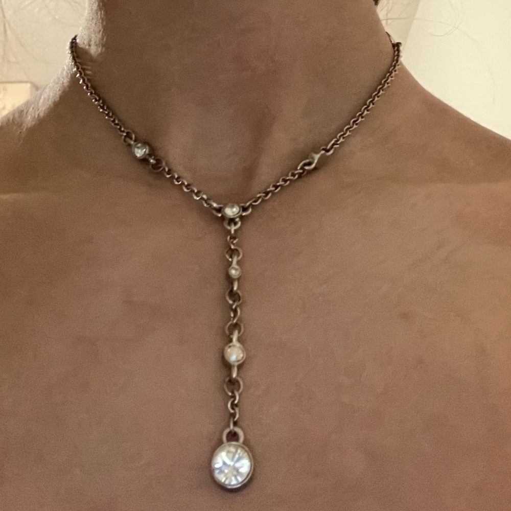 Silver Antique Vintage Dryberg Kern Diamond Rhinestone Necklace